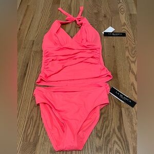 La Blanca NWT Island Goddess Halter Tankini Top, Mid-Waist Sash Band Bottom